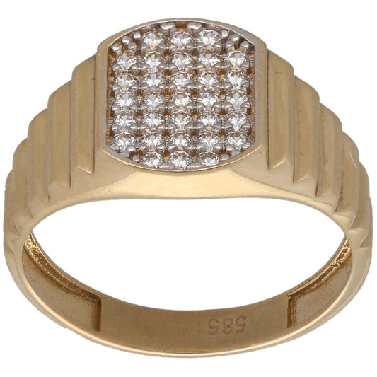 14ct Gold Cubic Zirconia Patterned Signet Ring Size M