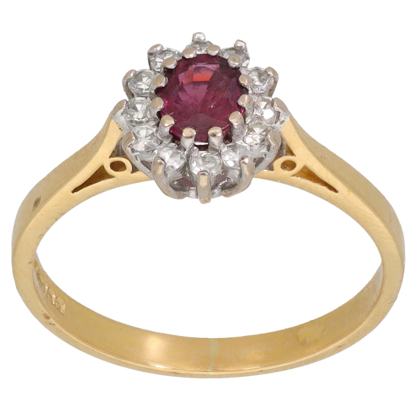 18ct Gold Ruby & 0.12ct Diamond Cluster Ring Size L