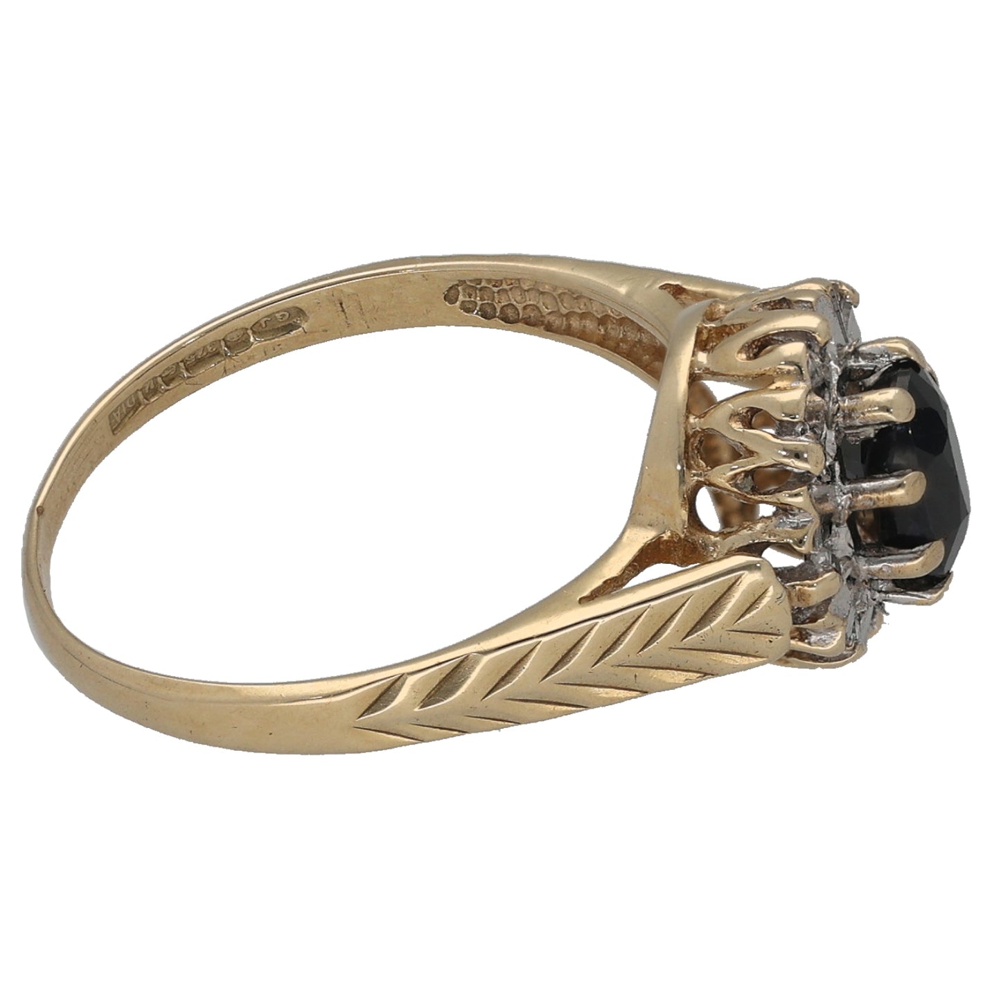 9ct Gold Sapphire & 0.04ct Diamond Dress/Cocktail Ring Size K