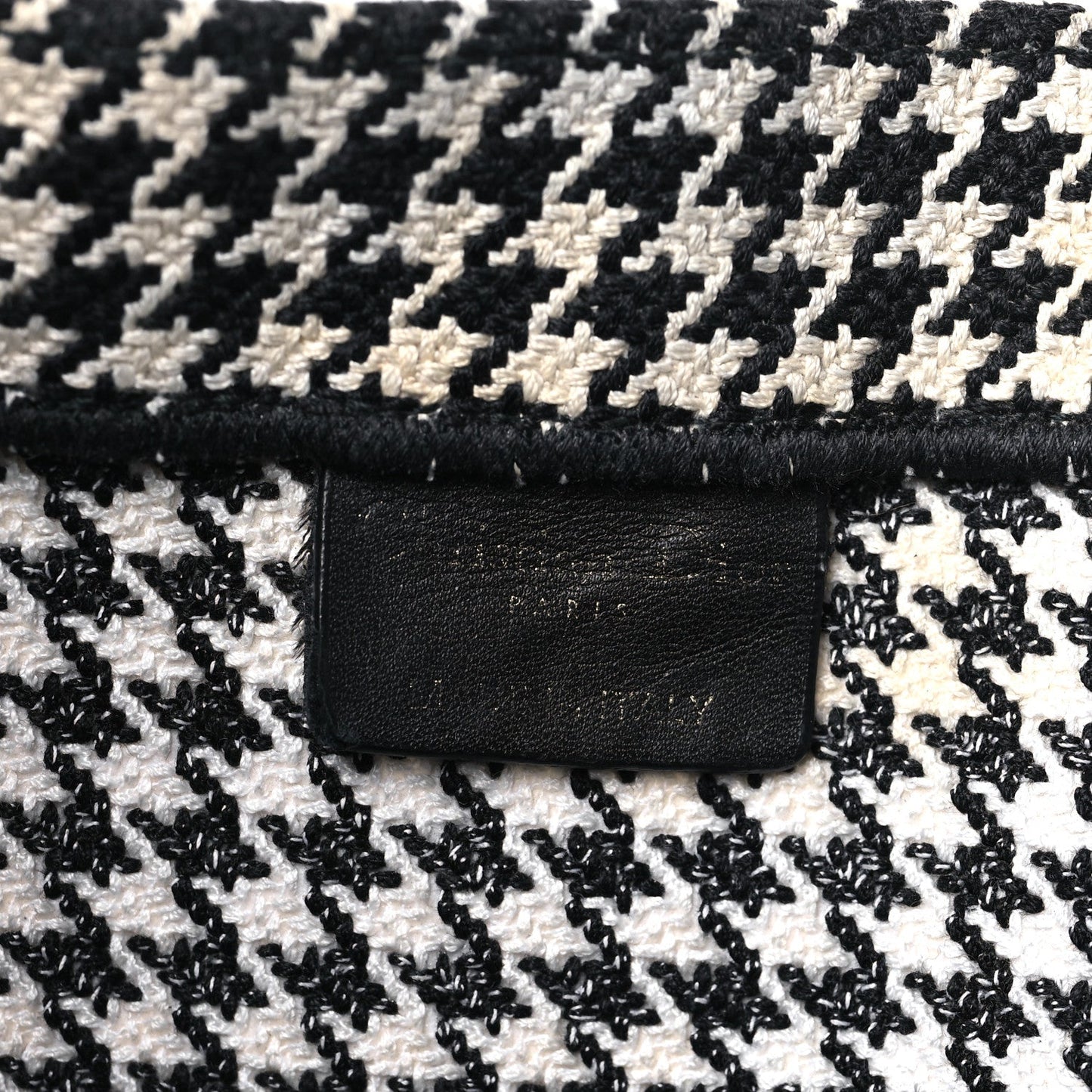 Christian Dior Book Tote Houndstooth Embroidered Canvas Bag - Black & White