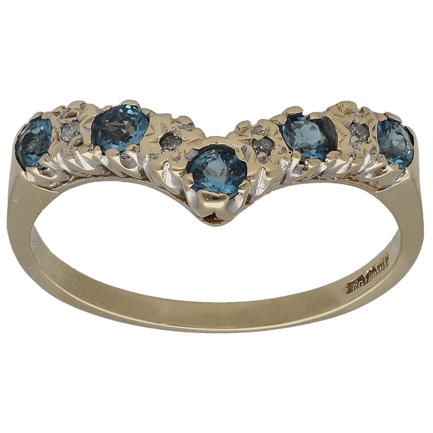 9ct Gold Topaz & 0.02ct Diamond Wishbone Ring Size N