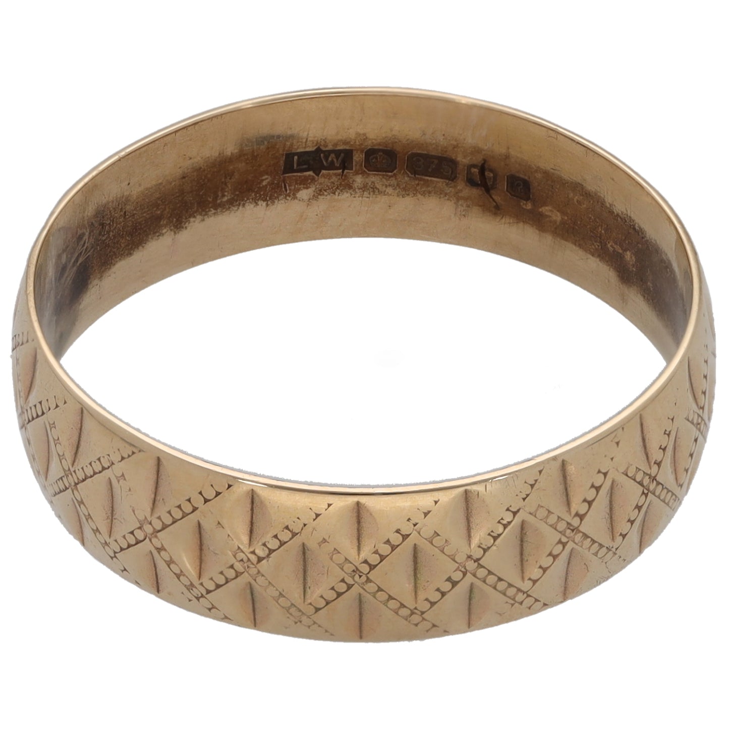 9ct Gold Patterned Wedding Ring Size R