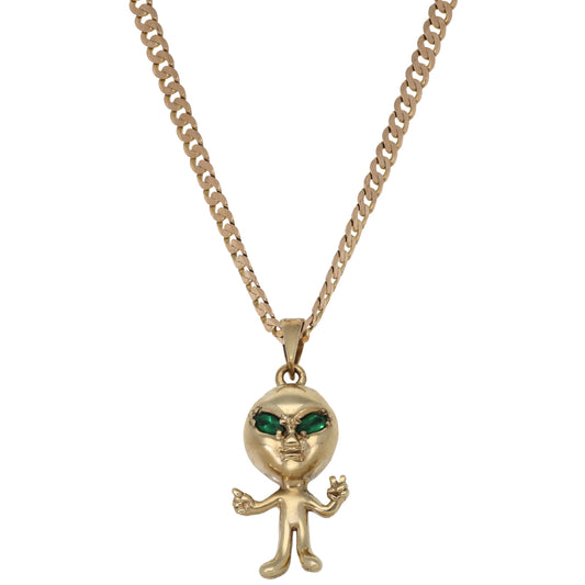 9ct Gold Imitation Gems Alien Pendant With Chain