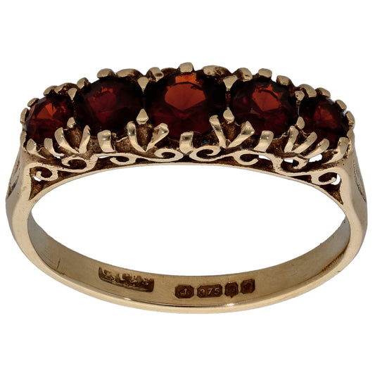 9ct Gold Garnet Half Eternity Ring Size P