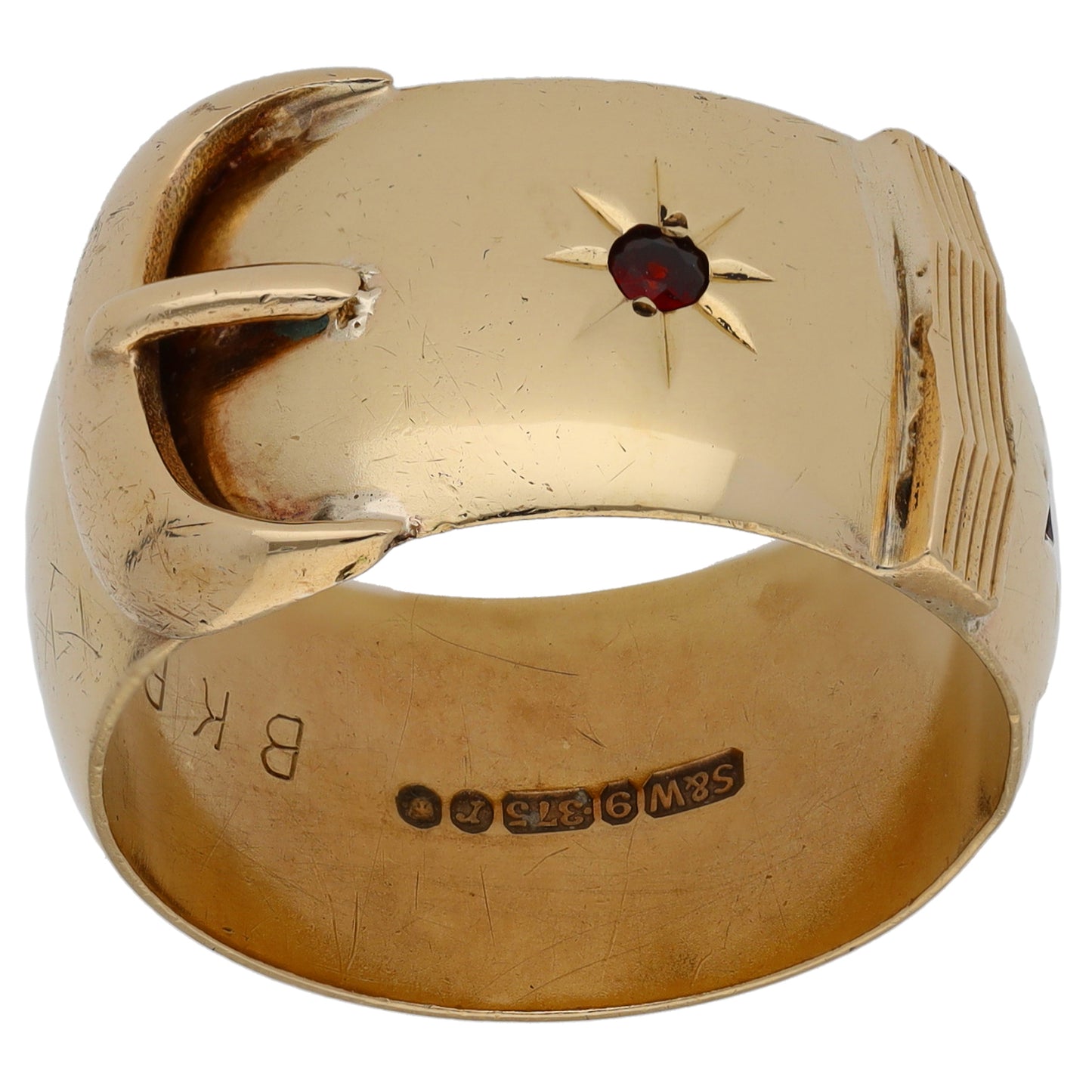 9ct Gold Garnet Single Stone Buckle Ring Size U