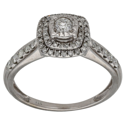 9ct White Gold 0.57ct Diamond Halo Ring Size O
