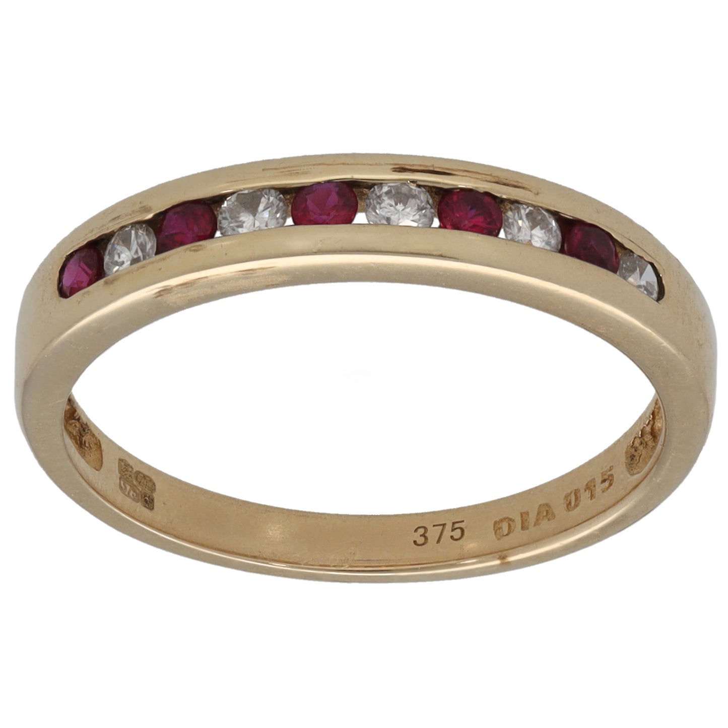 9ct Gold Ruby & 0.15ct Diamond Half Eternity Ring Size O