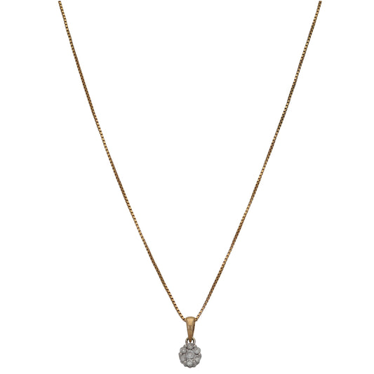 9ct Gold 0.21ct Diamond Cluster Pendant With Chain