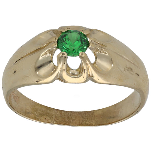 9ct gold single-stone ring with green CZ, decorative claw setting, size N
