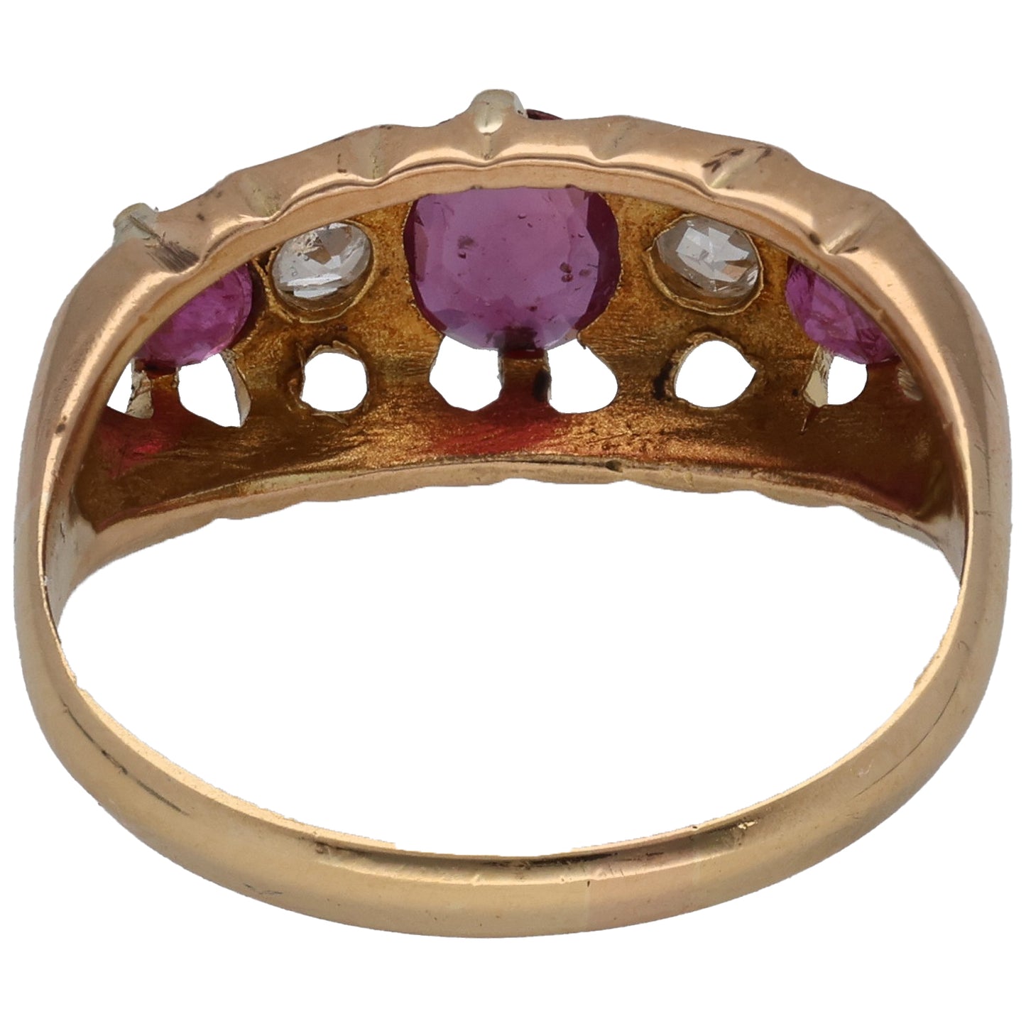 18ct Gold Ruby & 0.10ct Diamond Dress Ring Antique & Vintage Size O