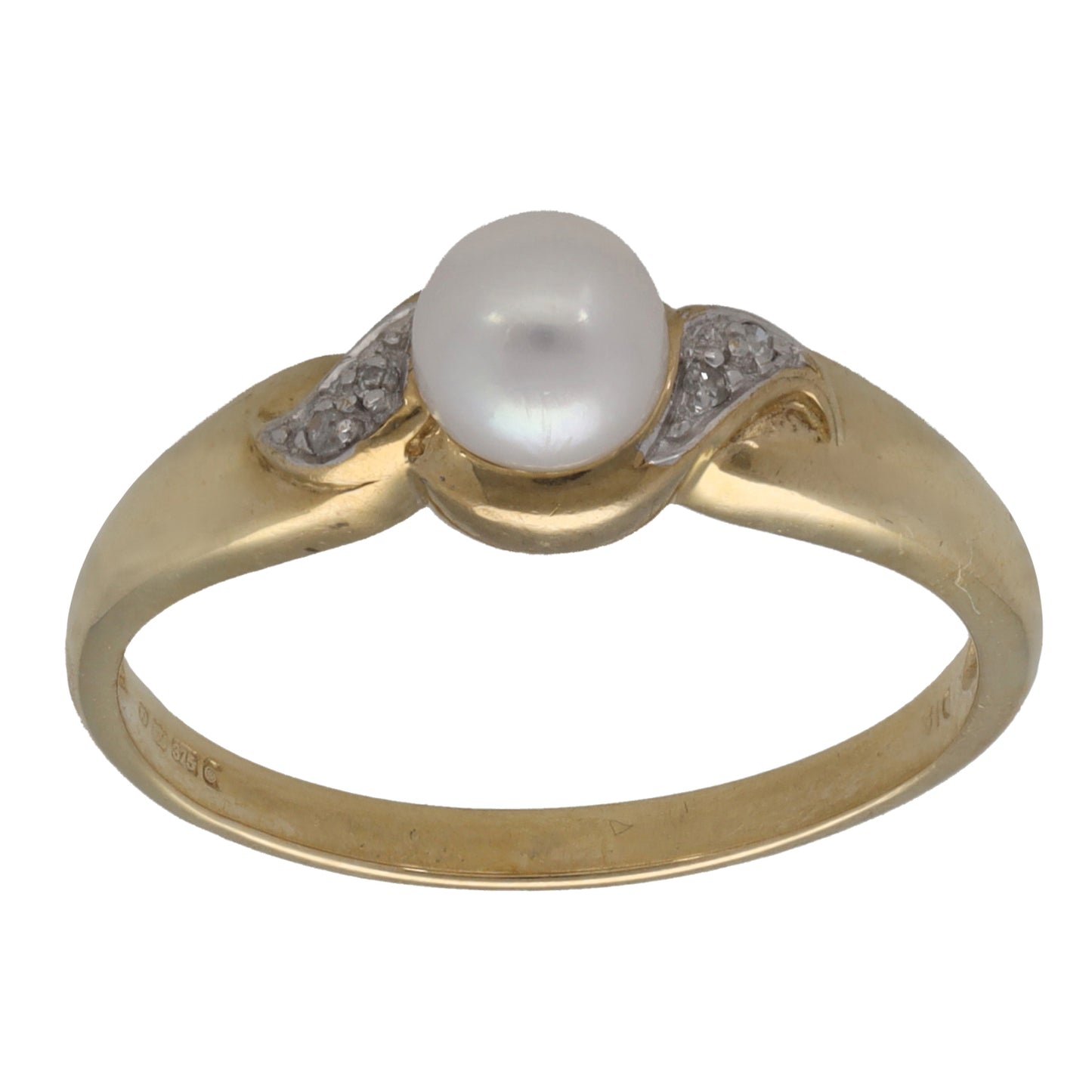 9ct Gold Cultured Pearl & 0.02ct Diamond Dress/Cocktail Ring Size O