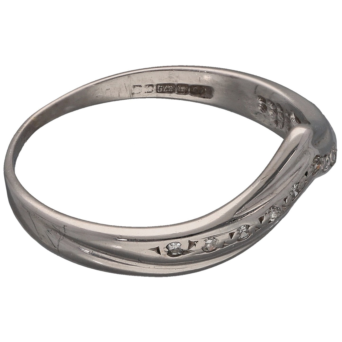 9ct White Gold 0.055ct Diamond Wishbone Ring Size O