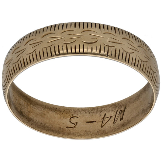 9ct Gold Patterned Wedding Ring Size P