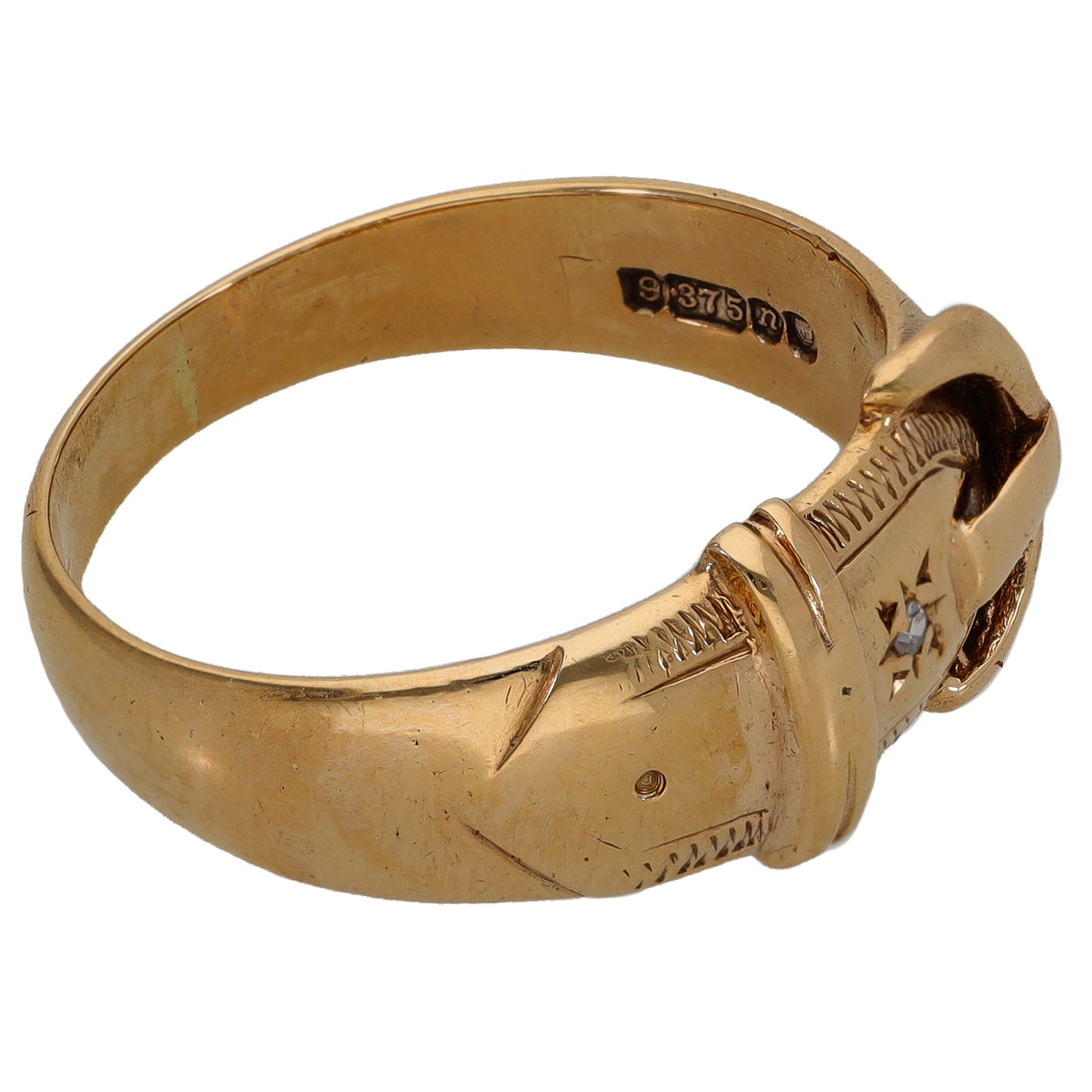 9ct Gold 0.01ct Diamond Single Stone Buckle Ring Size U