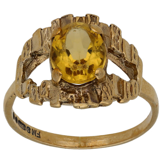9ct Gold Citrine Single Stone Ring Size P