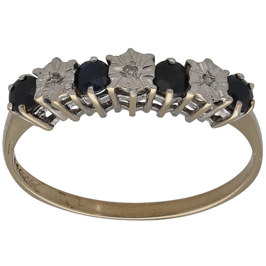 9ct Gold Sapphire & 0.015ct Diamond Half Eternity Ring Size P
