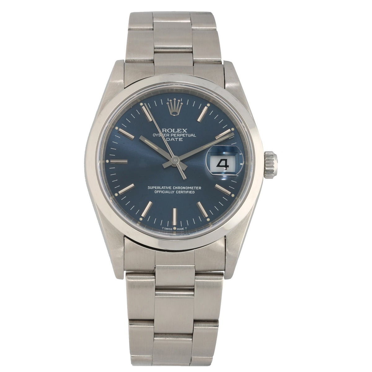 Rolex Date 15200, blue dial on 34mm stainless steel case and link bracelet