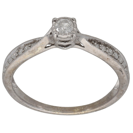 9ct White Gold 0.20ct Diamond Solitaire Ring With Accent Stones Size O