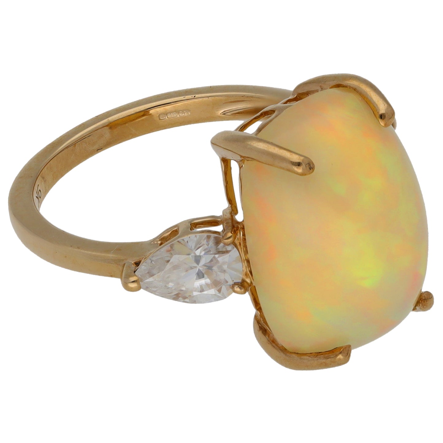 9ct Gold Opal & Imitation Gems Three Stone Ring Size K