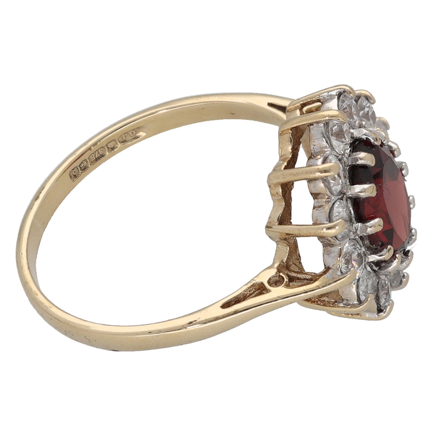 9ct Gold Garnet & Cubic Zirconia Cluster Ring Size K