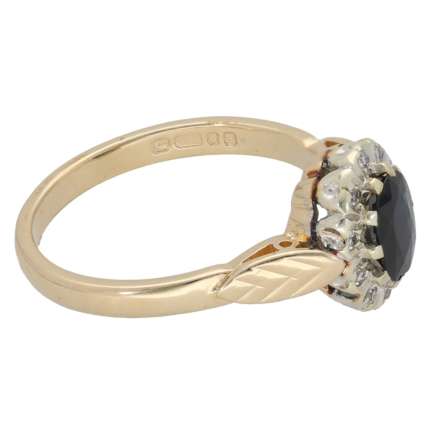 9ct Gold Sapphire & 0.05ct Diamond Dress/Cocktail Ring Size M