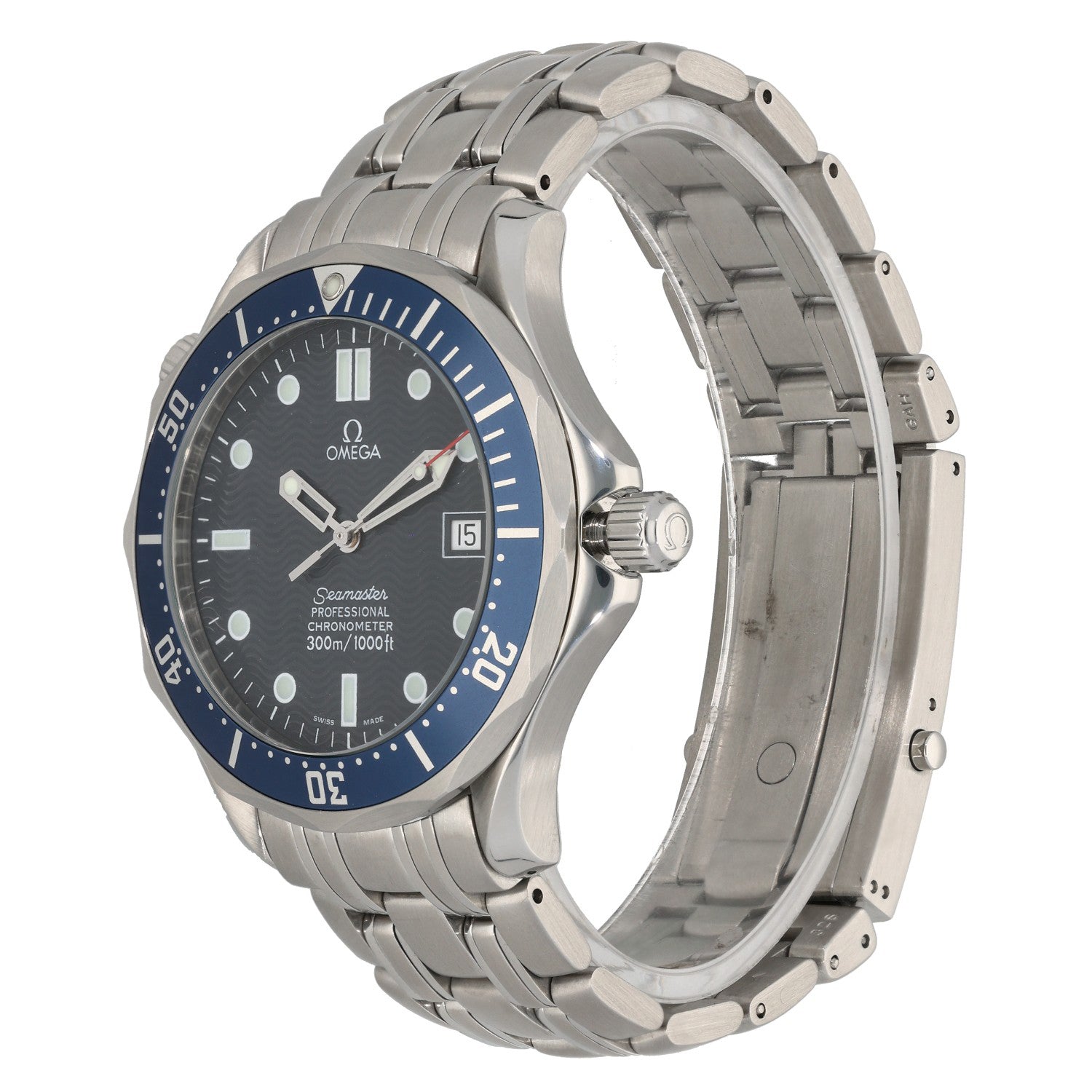 Omega Seamaster 2531.80.00,  Chronometre watch in a stainless steel case, with a blue dial and bezel, front angled image