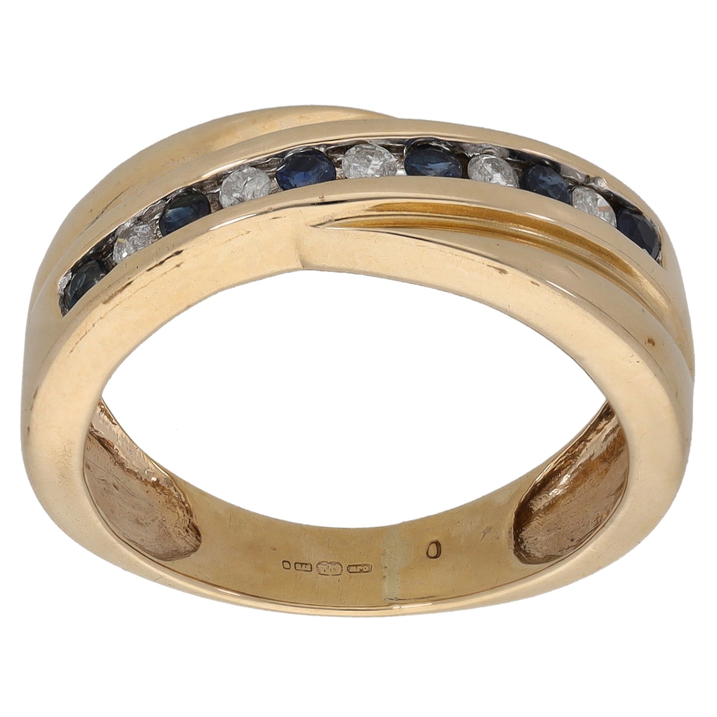 9ct Gold 0.10ct Diamond & Sapphire Half Eternity Ring Size L