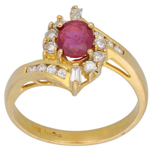 18ct Gold Ruby & 0.32ct Diamond Dress/Cocktail Ring Size M