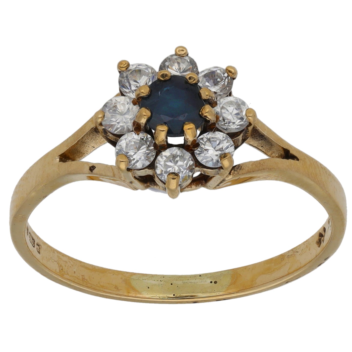 9ct Gold Sapphire & Cubic Zirconia Cluster Ring Size P