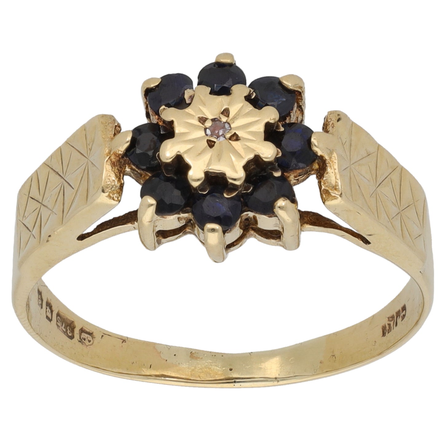 9ct Gold Sapphire & 0.005ct Diamond Dress/Cocktail Ring Size P