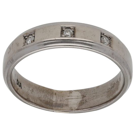 9ct White Gold 0.03ct Diamond Patterned Wedding Ring Size O