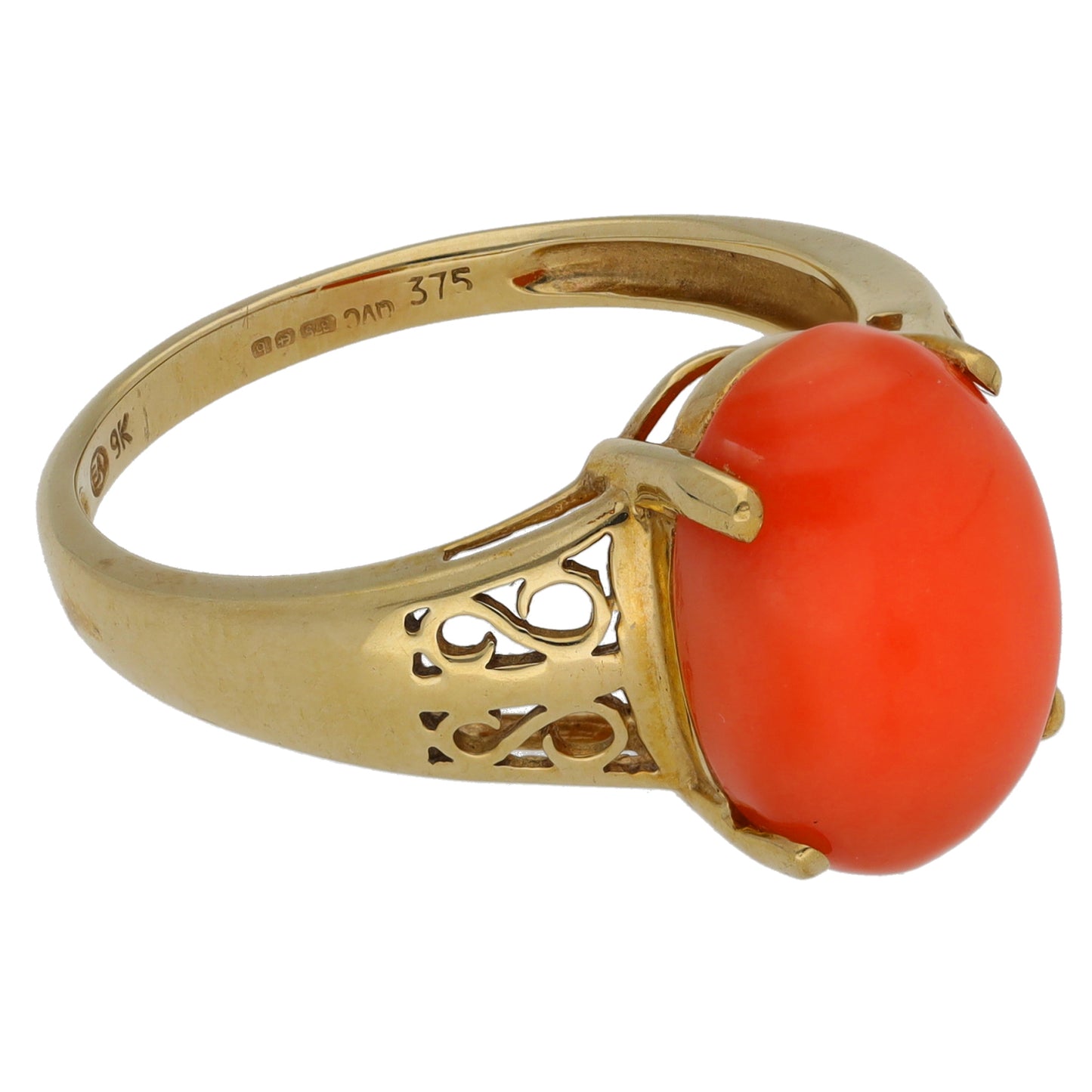 9ct Gold Coral Single Stone Ring Size T