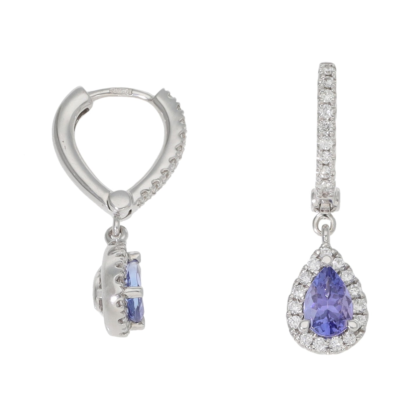 18ct White Gold Diamond & Tanzanite Drop Earrings