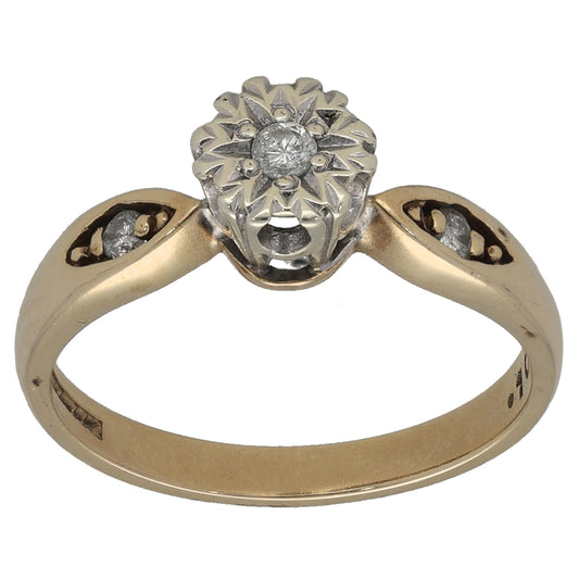 9ct Gold 0.10ct Diamond Solitaire Ring With Accent Stones Size M