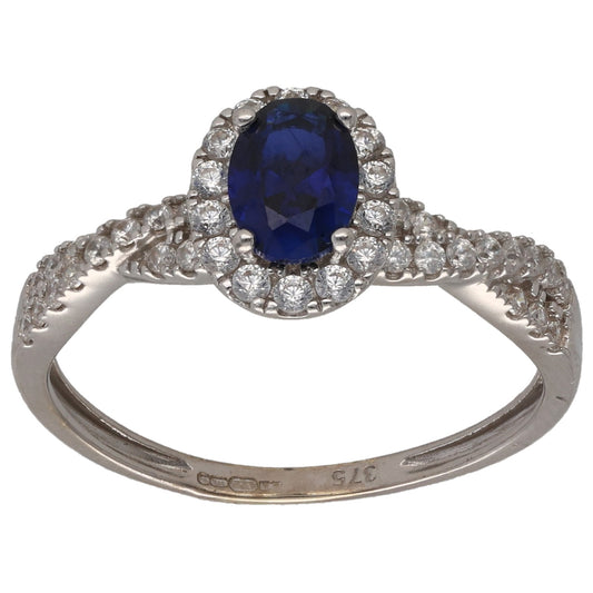 9ct White Gold Man Made Sapphire & Cubic Zirconia Dress/Cocktail Ring Size S