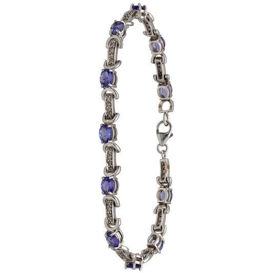 14ct White Gold Tanzanite & 0.22ct Diamond Fancy Stone Set Bracelet