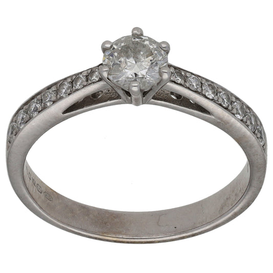 18ct White Gold 0.50ct Diamond Solitaire Ring With Accent Stones Size K