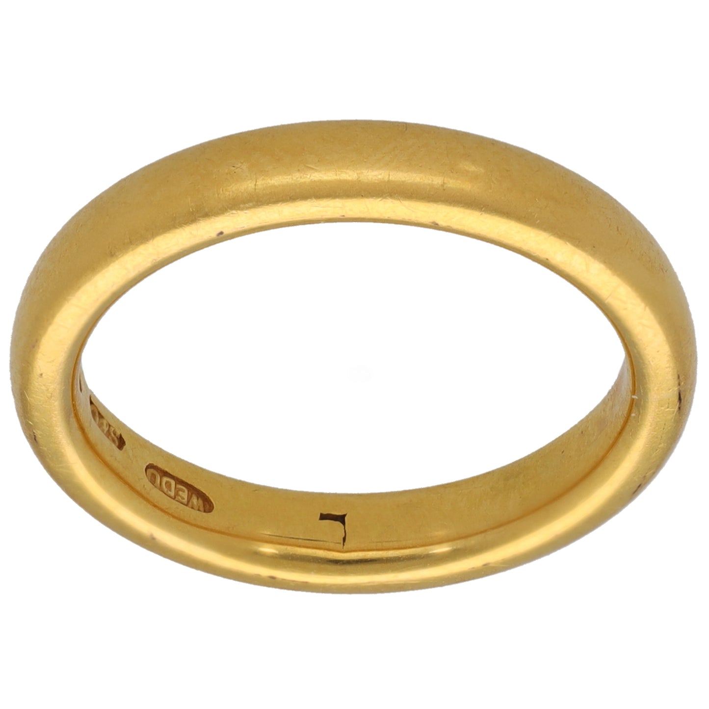 22ct gold plain wedding ring with smooth rounded band, no stones