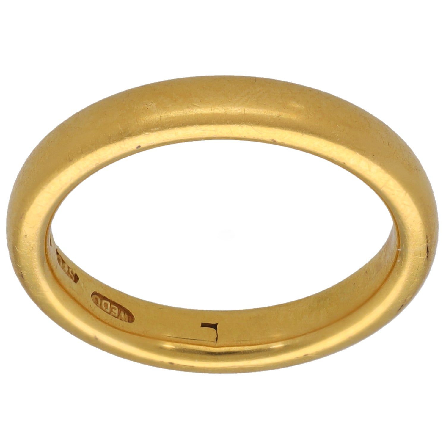 22ct gold plain wedding ring with smooth rounded band, no stones