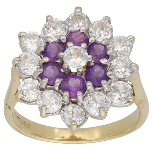 9ct Gold Amethyst & Cubic Zirconia Dress/Cocktail Ring Size L