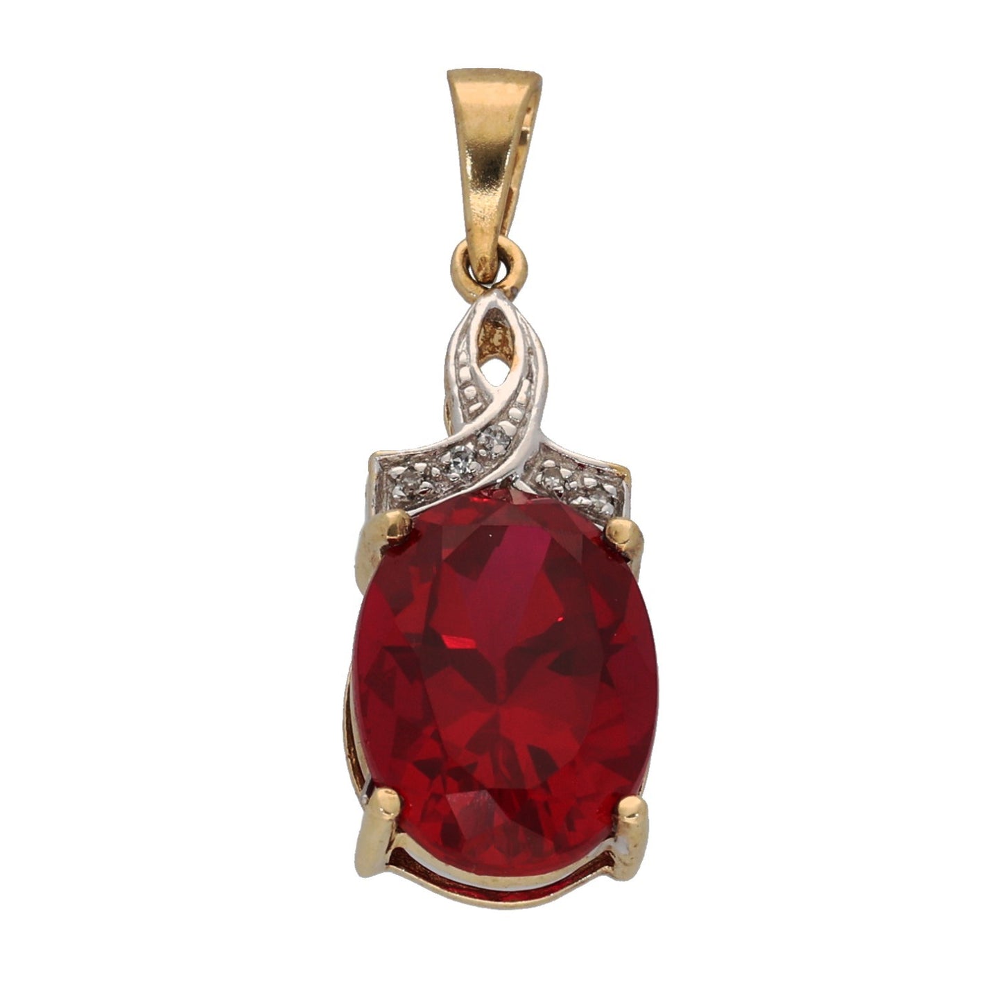 9ct Gold 0.075ct Diamond & Man Made Ruby Earrings & Pendant Jewellery Set