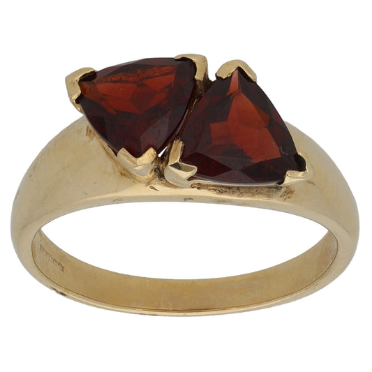 9ct Gold Garnet Two Stone Ring Size N