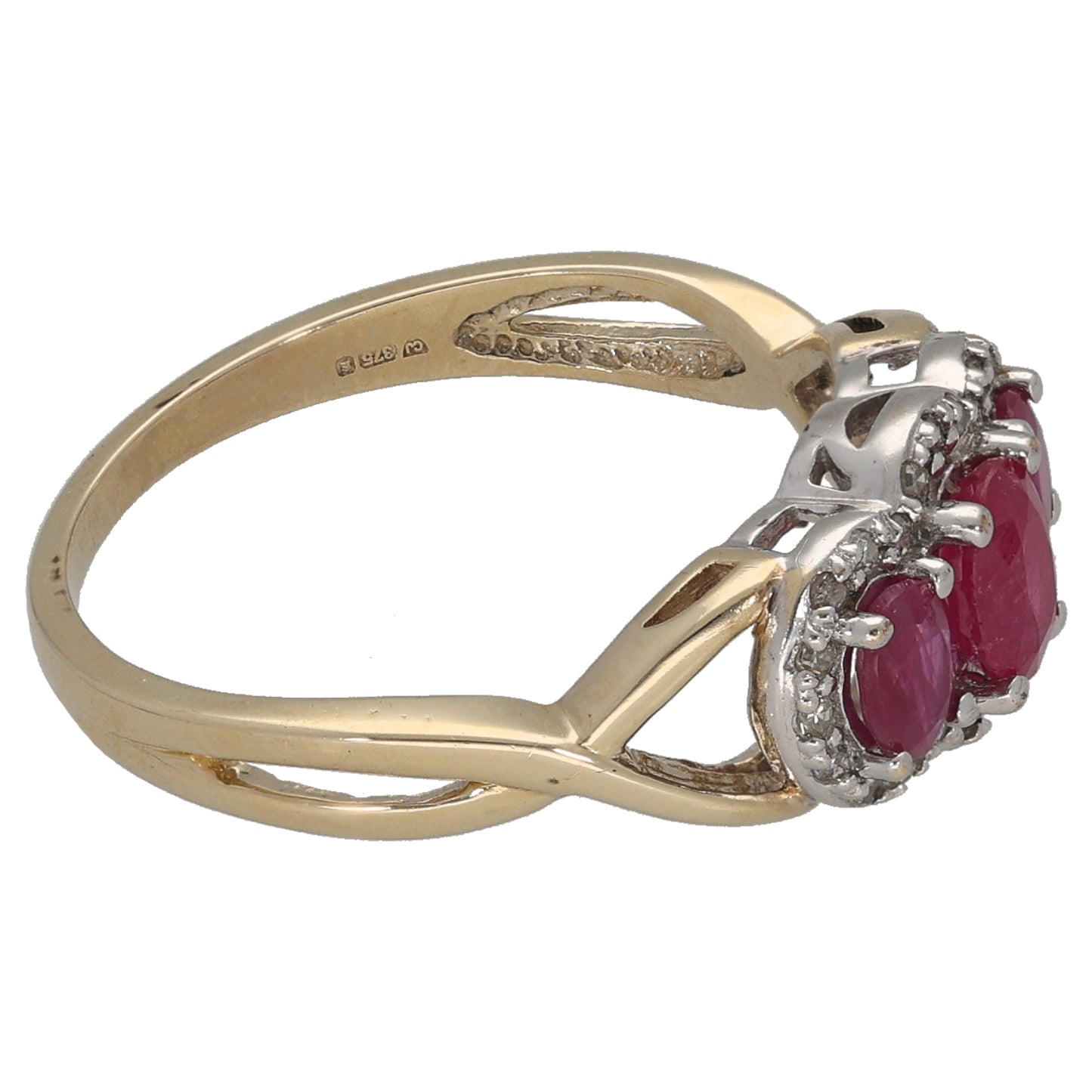 9ct Gold Ruby & 0.24ct Diamond Dress/Cocktail Ring Size K