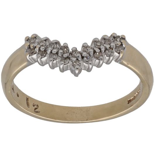 Gold wishbone ring with round diamond cluster across the top, prong-set