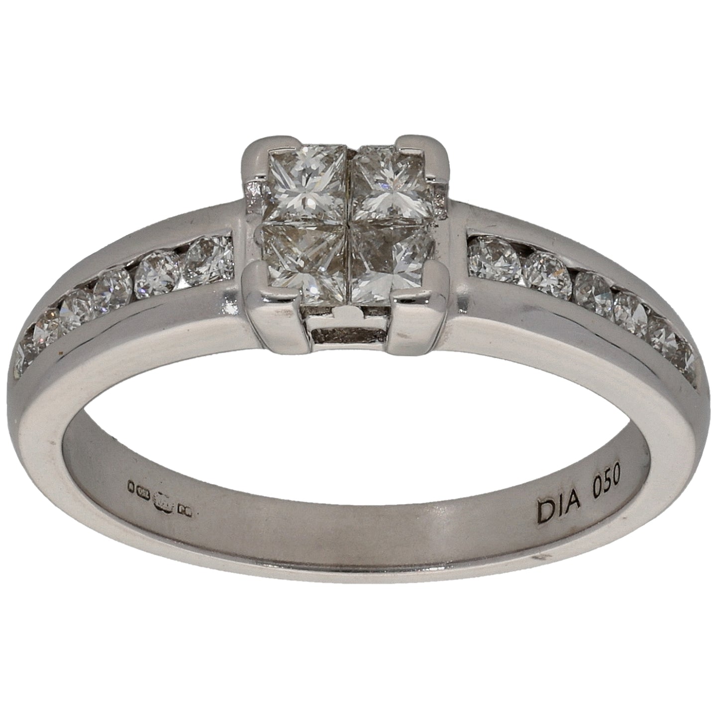 18ct White Gold 0.50ct Diamond Solitaire Ring With Accent Stones Size K
