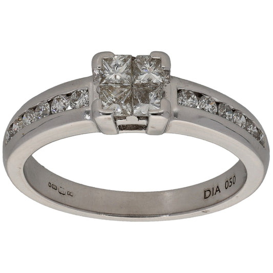 18ct White Gold 0.50ct Diamond Solitaire Ring With Accent Stones Size K