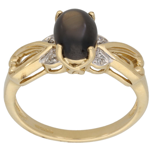 9ct Gold 0.02ct Diamond & Sapphire Single Stone Ring with Accent Stones Size N