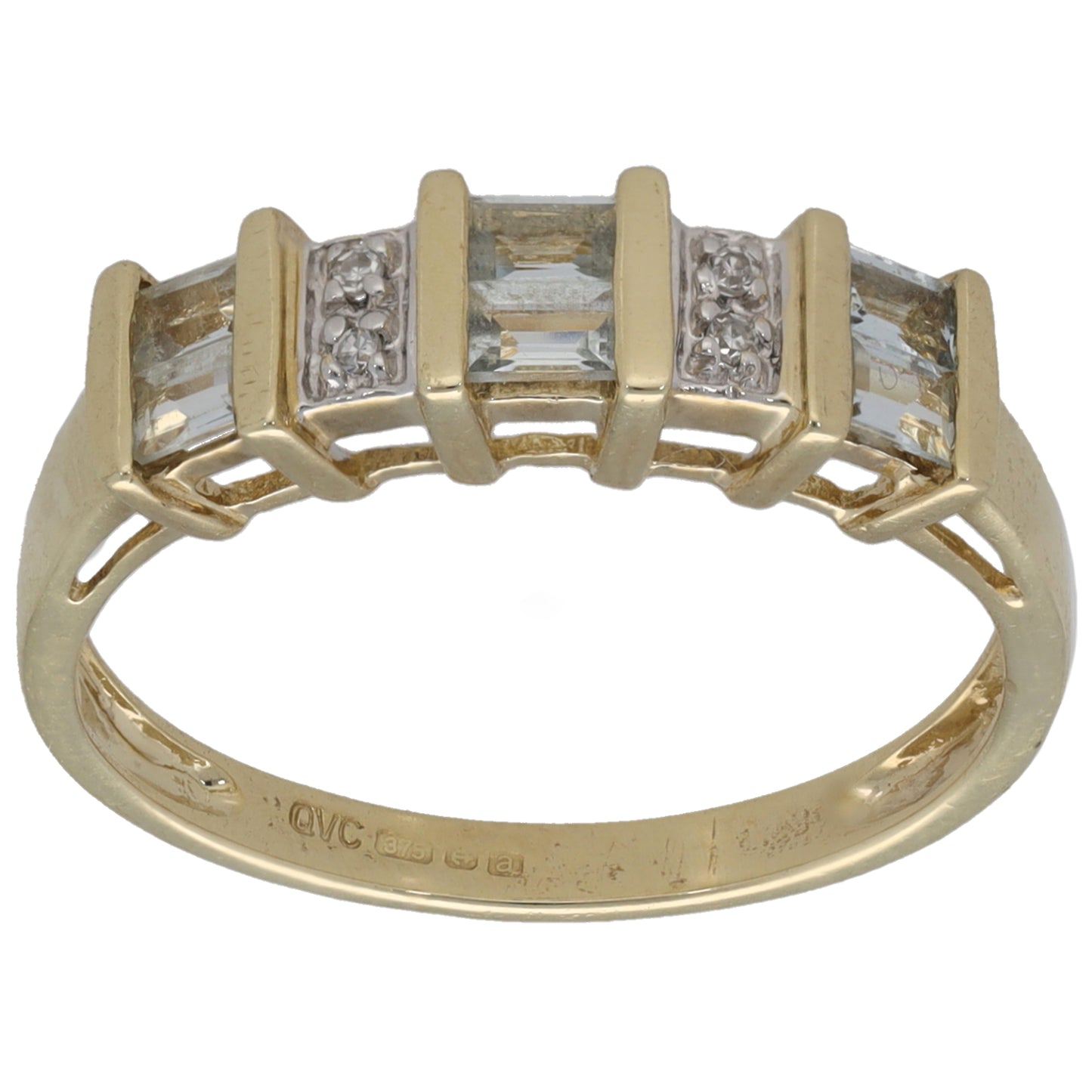 9ct Gold Aquamarine & 0.02ct Diamond Dress/Cocktail Ring Size P
