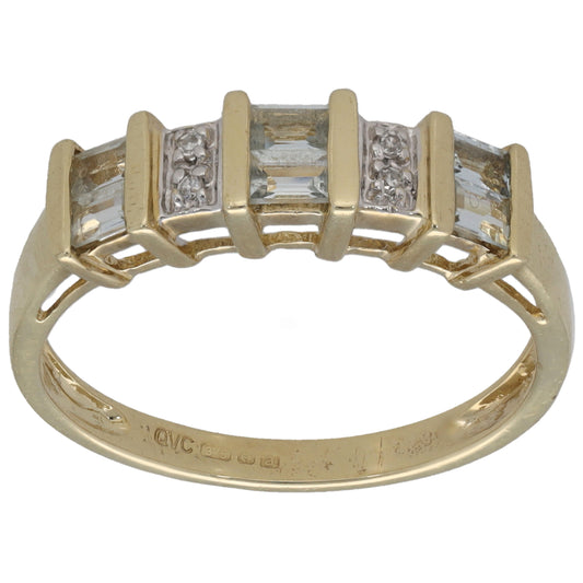 9ct Gold Aquamarine & 0.02ct Diamond Dress/Cocktail Ring Size P