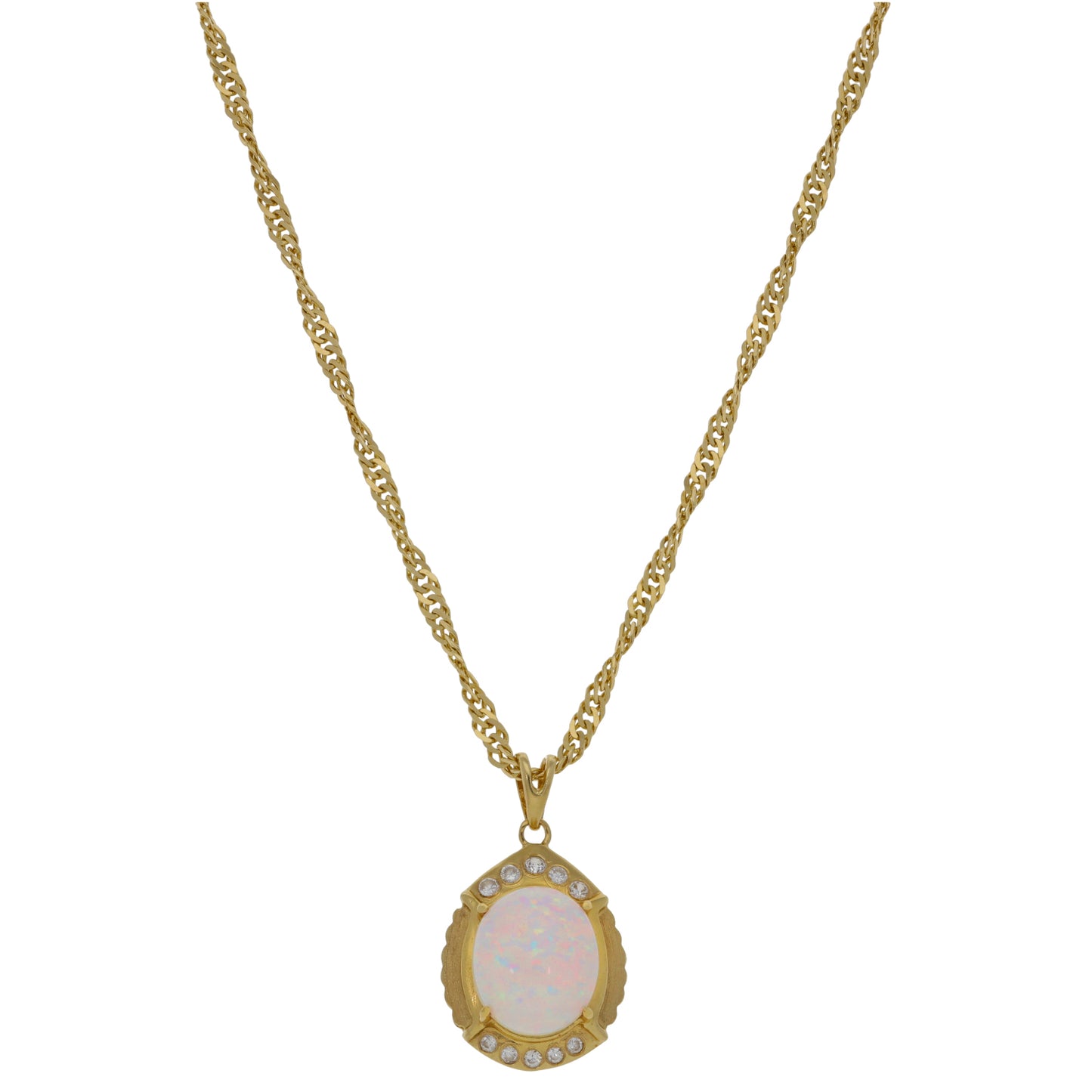 9ct Gold Man Made Opal & Cubic Zirconia Dress/Cocktail Pendant With Chain